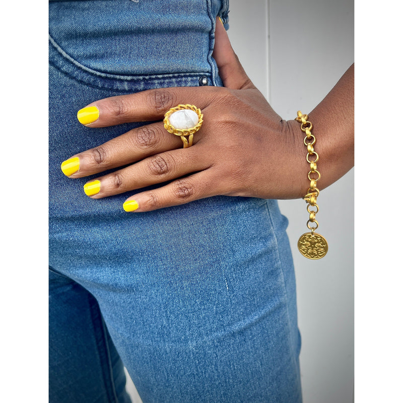 Howlite Oval Ring (gold) | Gillian Inspired Designs