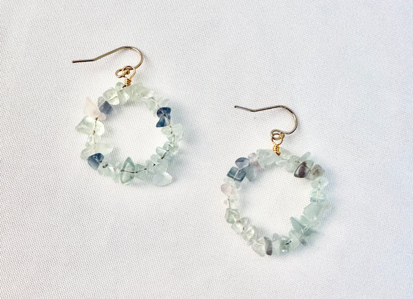 Round Hoop Fluorite Gemstone Earrings