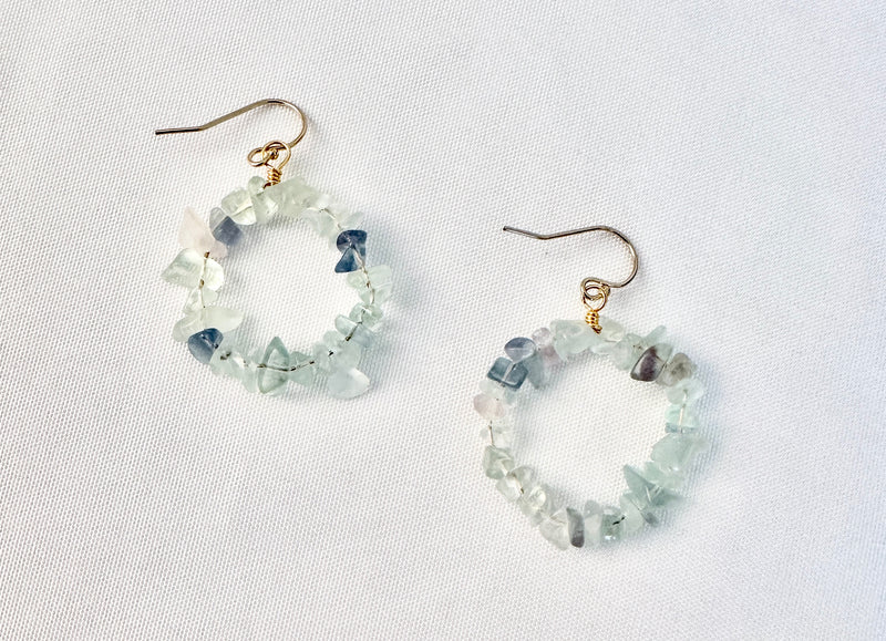 Round Hoop Fluorite Gemstone Earrings