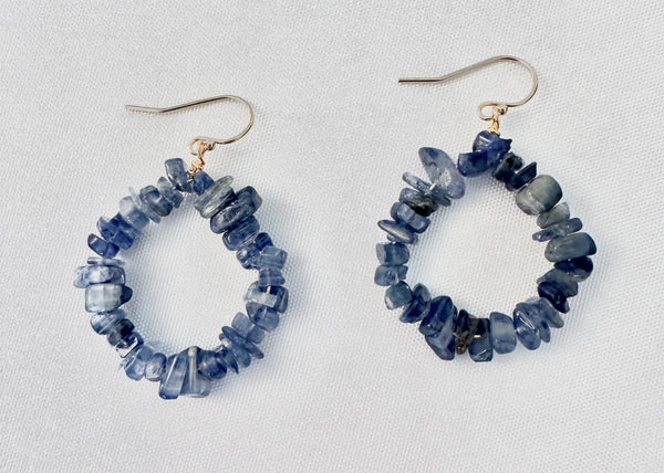 Round Hoop Kyanite Gemstone Earrings