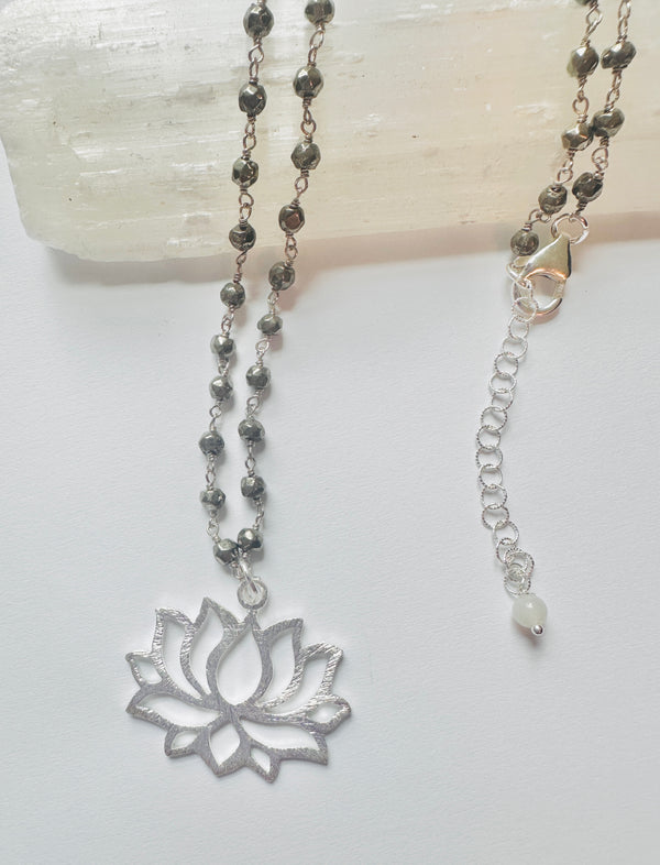 Pyrite Lotus Blossom Pendant Necklace
