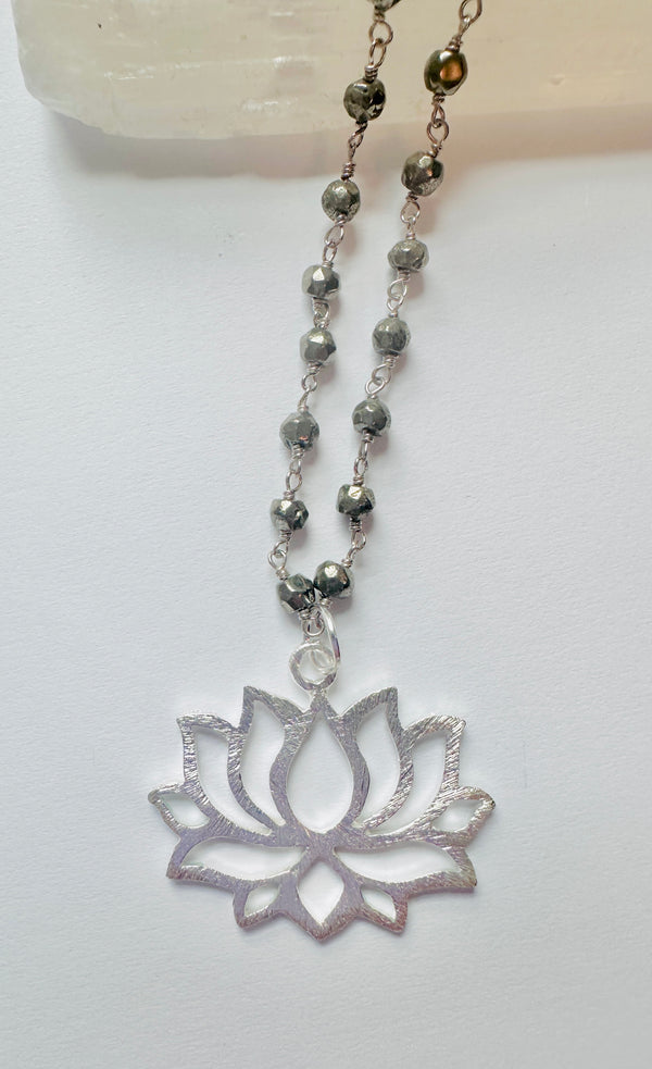Pyrite Lotus Blossom Pendant Necklace