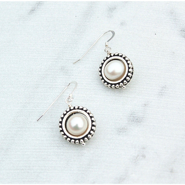 Round Frame Pearl Earrings | Gillian Inspired Designs